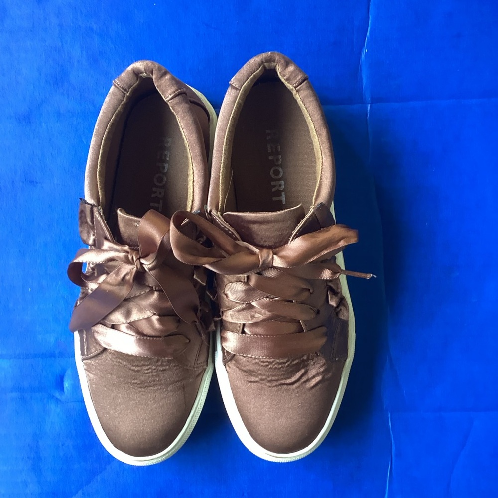 Report Satin brown Sneakers with Ribbon Laces, size 7